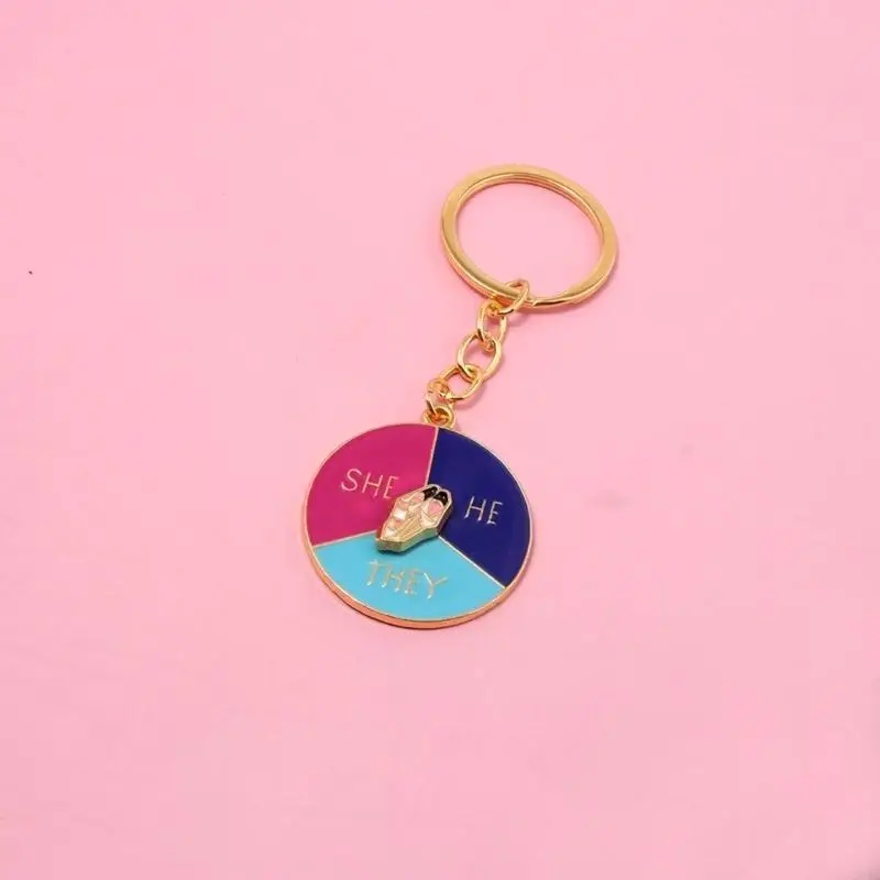Spinner Pronouns He She They Brooch Metal Enamel Pin Badge with Rotatable Pointer Butterfly Button Pronoun Button Brooch