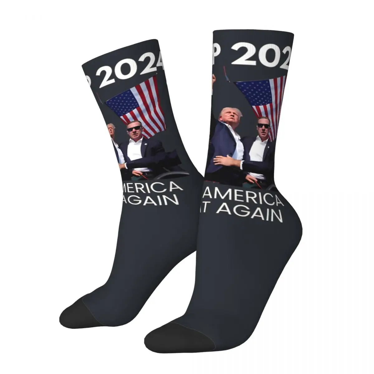 Hip Hop Retro Trump Assassination Attempt 2024 Crazy Men's compression Socks Unisex 2024 Trump Shooting Crew Sock Boys Gift