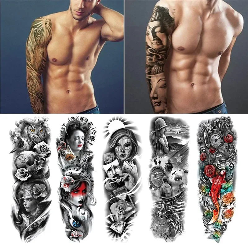 Full Arm Large Skull Old School Tatoo Stickers Waterproof Temporary Tattoo Sticker Large Arm Sleeve Tattoo Flash Fake Tattoos