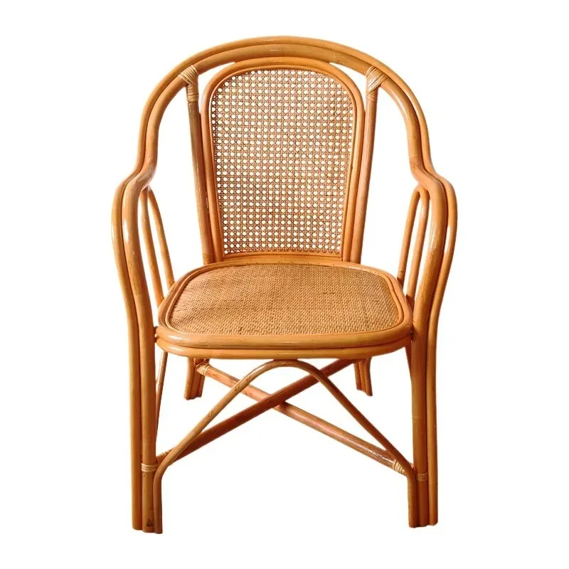 Small rattan chair real rattan leisure balcony household armrest back chair children adult elderly teng chair handmade rattan we