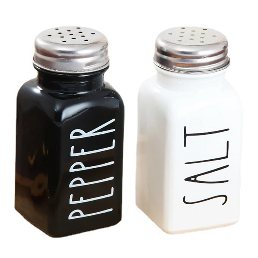 

2Pcs/Set Vintage Black And White Salt Pepper Shaker Stainless Steel Lids Kitchen Condiment Bottle Storage Bottle Seasoning Tools