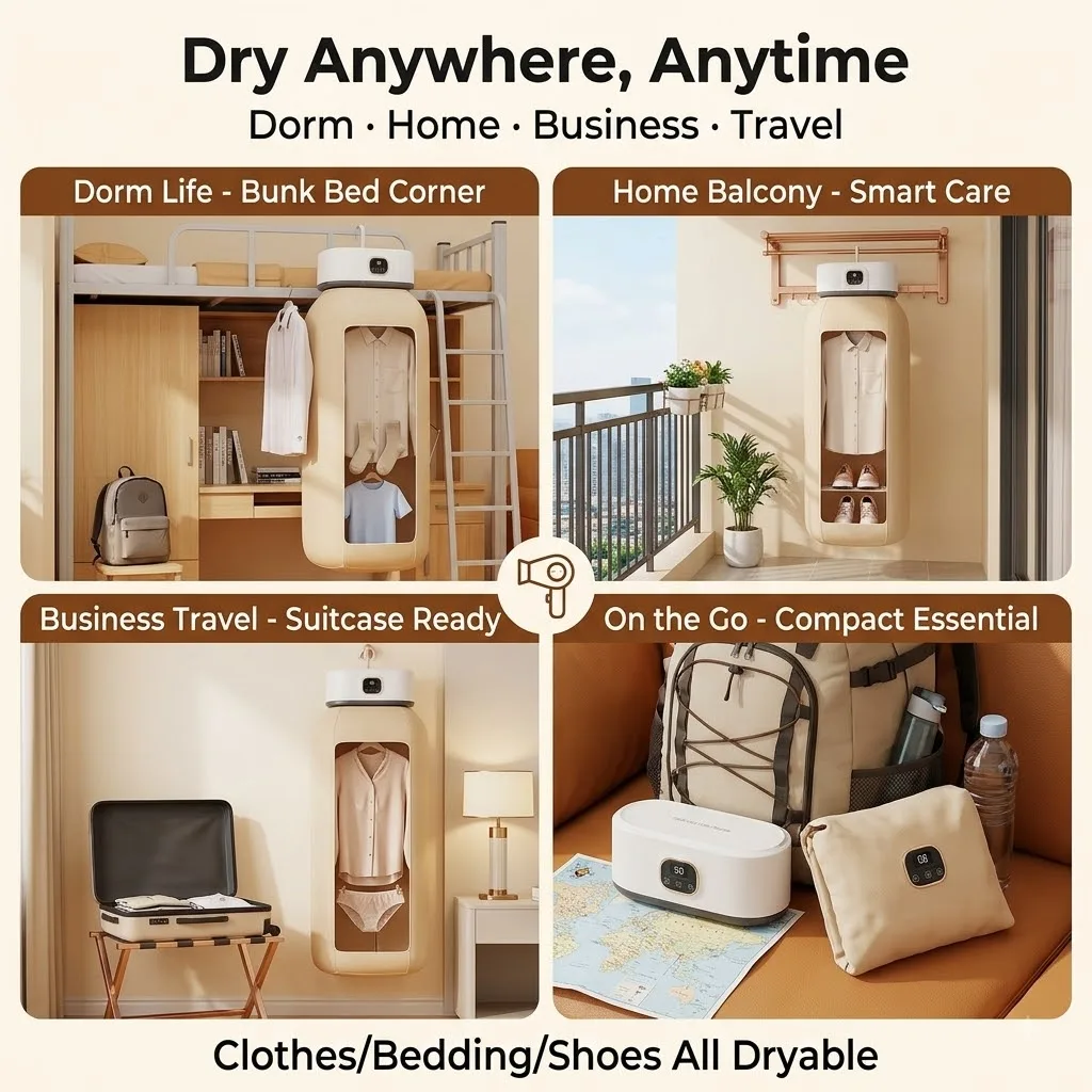 Portable Small-Sized Foldable Clothes Dryer with Display Screen, for Household and Dormitory, Ideal for Baby Clothes