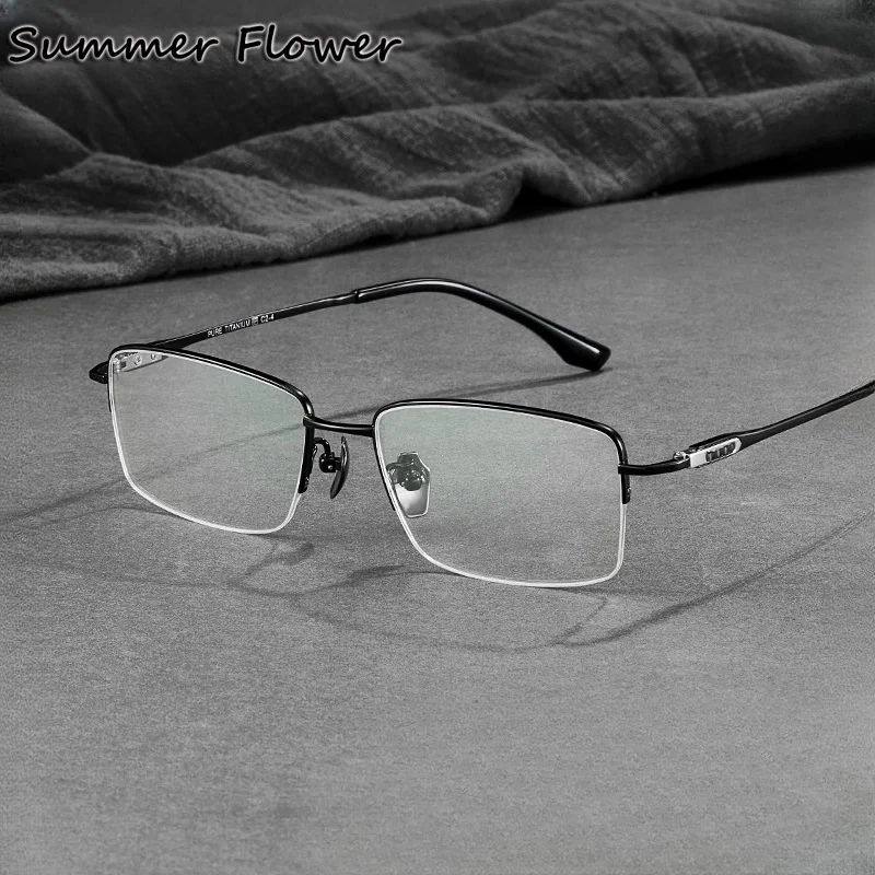 

High End Men Optical Frame Pure Titanium Design Semi Rim Gafas Fashion Spectacle Male Light Flexible Eyewear for Myopia Lenses