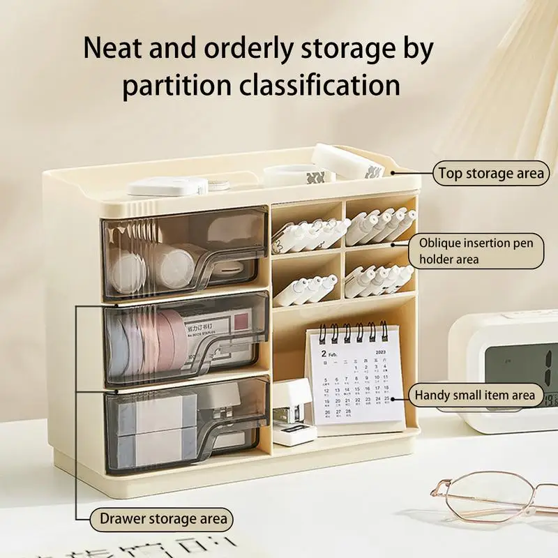 Держатель для карандашей, Женский пыленепроницаемый Органайзер с выдвижным ящиком, шкатулка для хранения с держателем для телефона, для календарей, будильников и мобильных телефонов