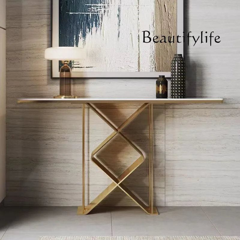 

Light luxury minimalist modern entrance entrance table hall wall shelf end view platform rock slab entrance platform