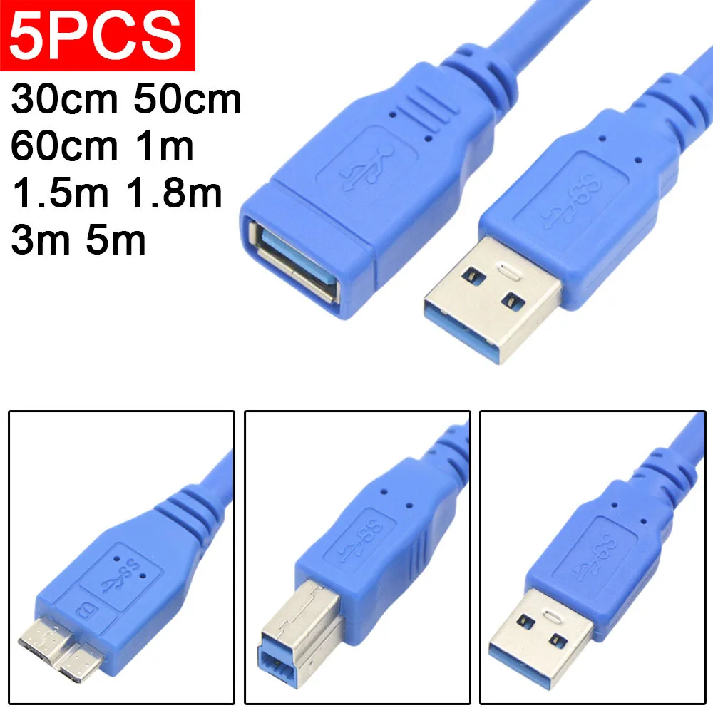 

5pcs USB 3.0 A Male AM to USB 3.0 A Female AF USB3.0 Extension Cable 90 degree right angled Micro B USB 3.0 Data Printer HDD-BOX