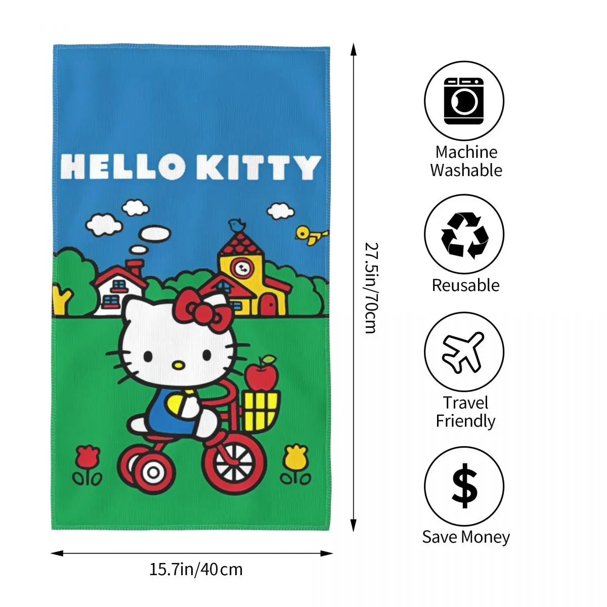 Hello Kitty Yoga Gym Towels for Adult Kids Soft Microfiber Face Towel for Bathroom Kitchen Decor