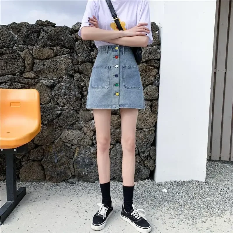 امرأة الدنيم تنورة الرجعية الأزرق جينس قصير التنانير للنساء خمر الفاخرة أنيقة رخيصة الشارع الشهير مبيعات الملابس قسط متواضع