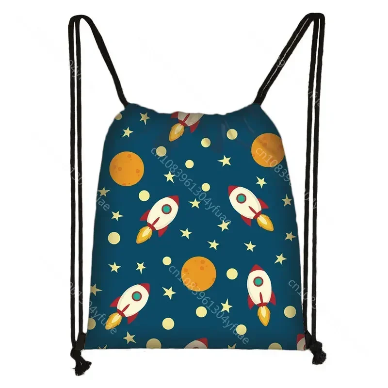 Spaceship Drawstring Bag Splendid Space Planet Backpack Women Fashion UFO aliens Softback For School Galaxy Travel Bag