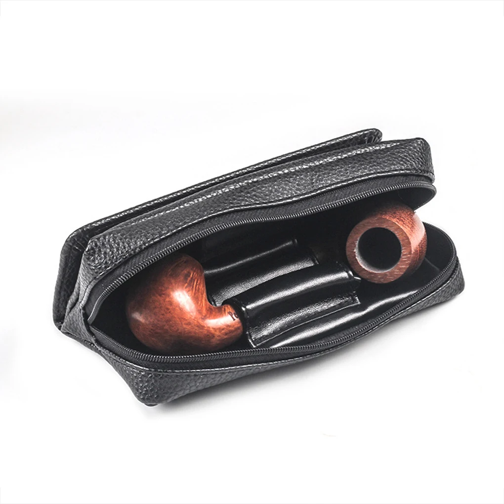 Easy-to And Multi-purpose Leather Tobacco Pouch With 2 Pipe Holder Pocket Stylish Windproof Easy-to- bBrown