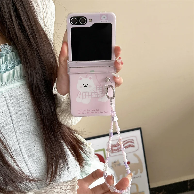 Para Samsung Galaxy Z Flip 7 FE 3 4 5 6 funda de perro de dibujos animados pulsera bisagra cubierta a prueba de golpes para Samsung Z Flip7