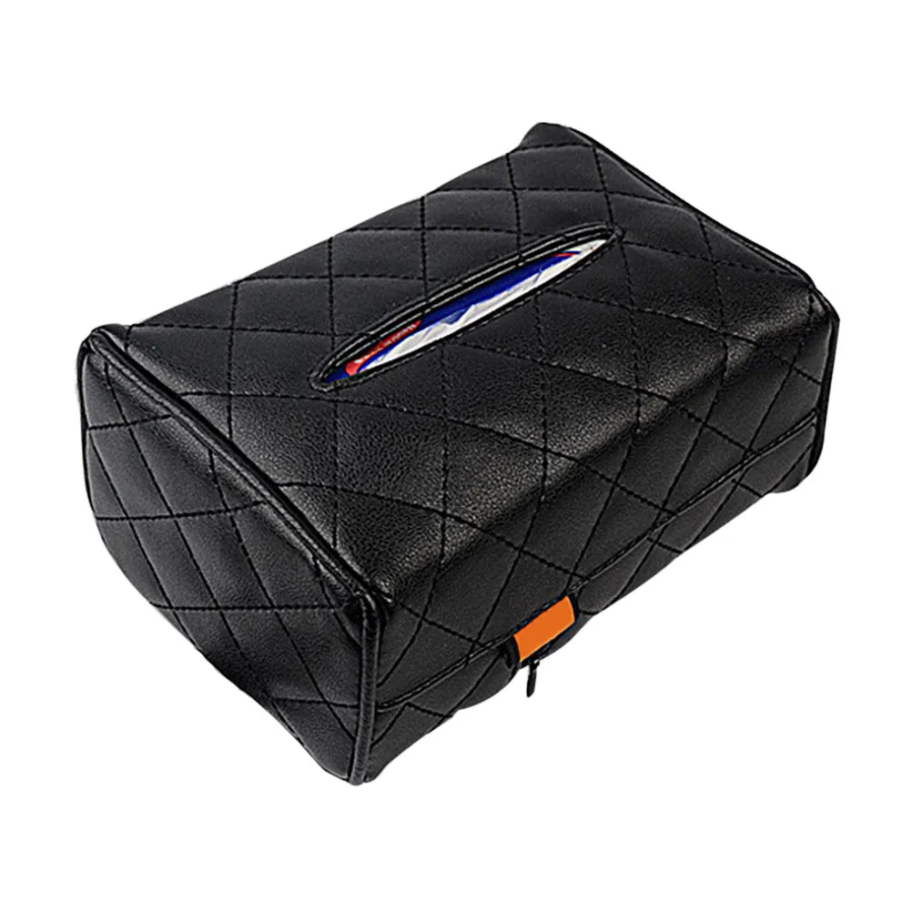 Black PU Leather Car Tissue Box Cover Rectangle Tissue Holder for Vehicle Home Office Elegant Simple Design