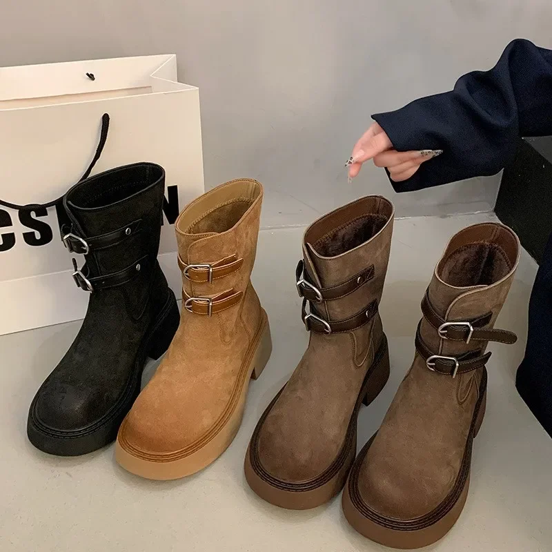 

2025 Spring New Retro Platform Women's Boots Fashion British Style Casual Simple Women's Shoes