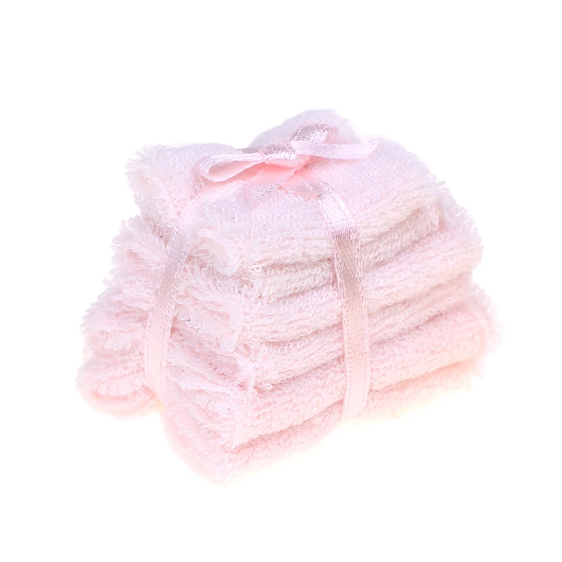 A Bundle of 1:12 Dollhouse Miniature Towel Bath Towel for Dolls Bathroom Supplies Model Home Decor Toy Doll House Accessories