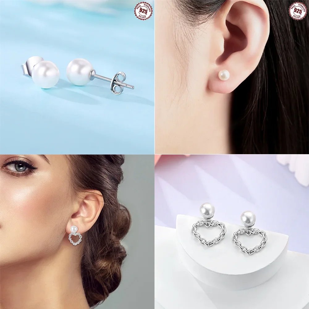 

Женские серьги из стерлингового серебра 925 пробы с жемчугом и жемчугом в форме сердца, серьги-крылья для серебряных обручей 925, женские ювелирные изделия, подарки