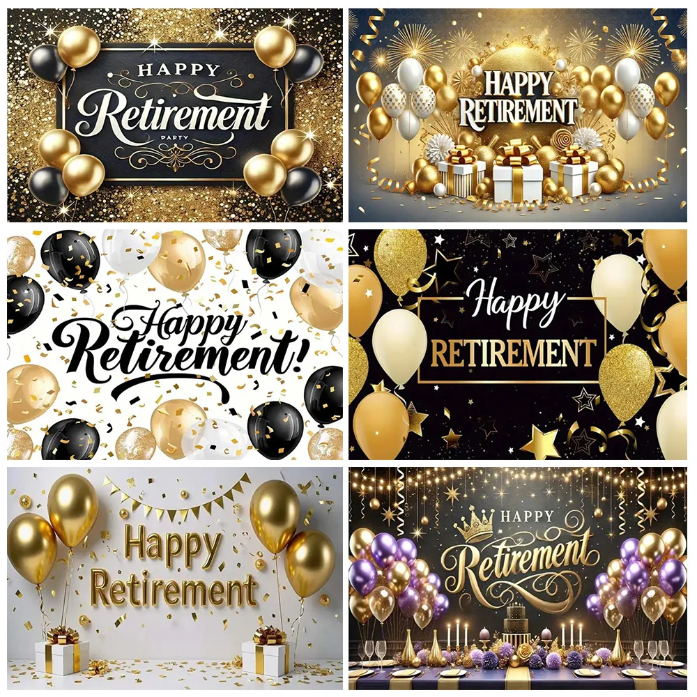 

Happy Retirement Party Decor Background Banner Black Gold Glitter Celebrate Retirement Photography Backdrop Supplies Adult Gifts