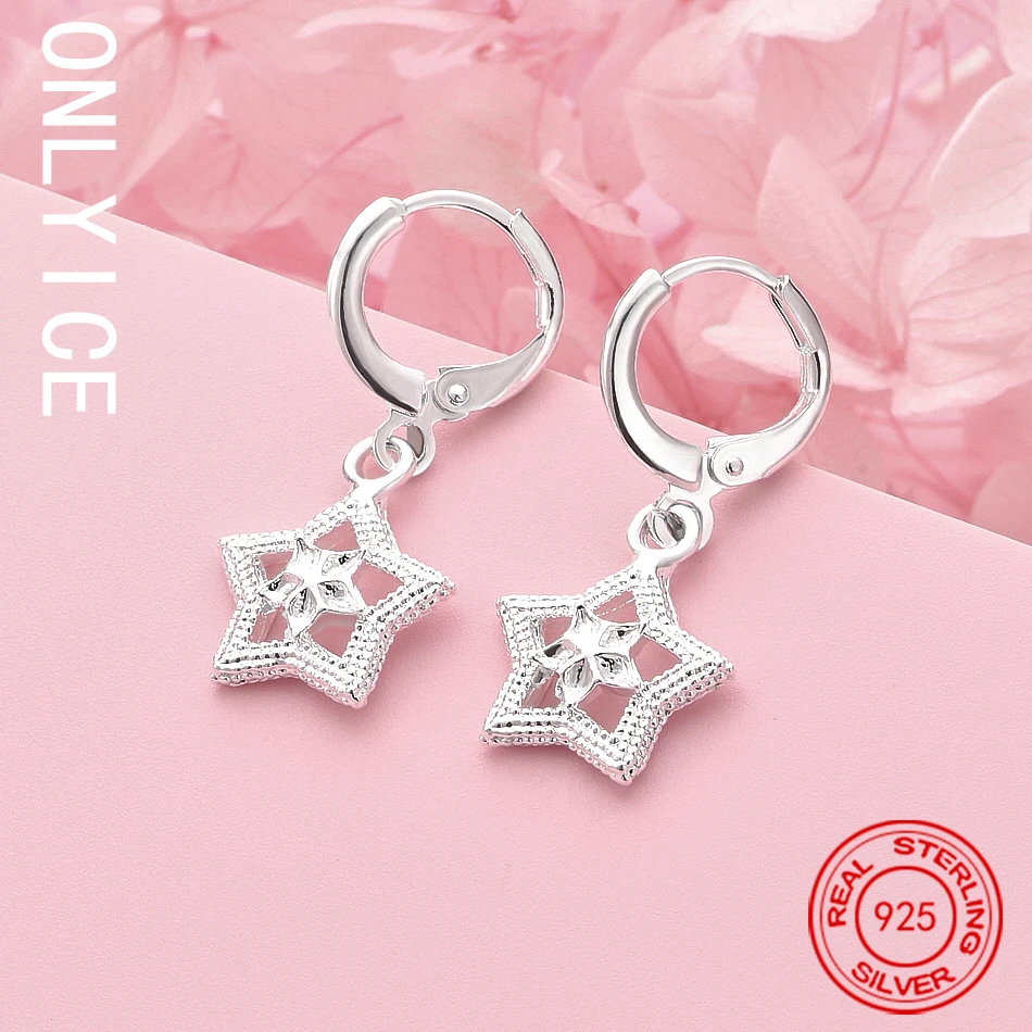

Charms 925 Sterling Silver Zircon Star Drop Earrings Ear Clip High Quality Fashion Party Wedding Jewelry Holiday Gifts