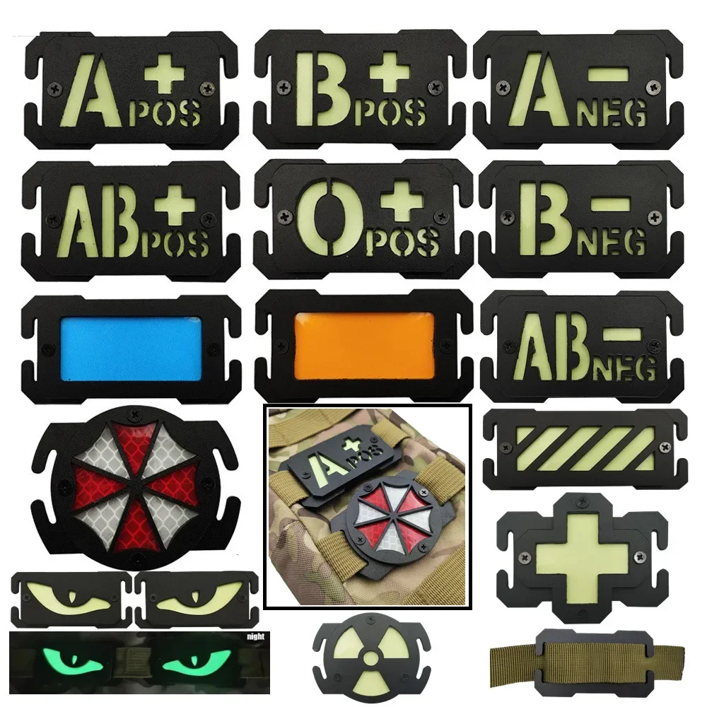 Glow in Dark ABS Blood Type Molle Tactical Patch Luminous Reflective Backpack Attachment Applique Fastener Uniform Badge Emblem