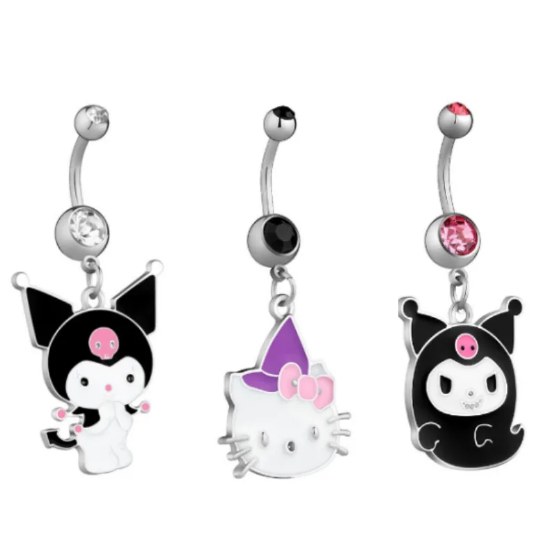 1Pc Kawaii Kuromi Hello Kitty Sanrio Y2K Belly Button Ring for Women Fashion Girls Sweet Body Piercing Jewelry Accessories Gifts