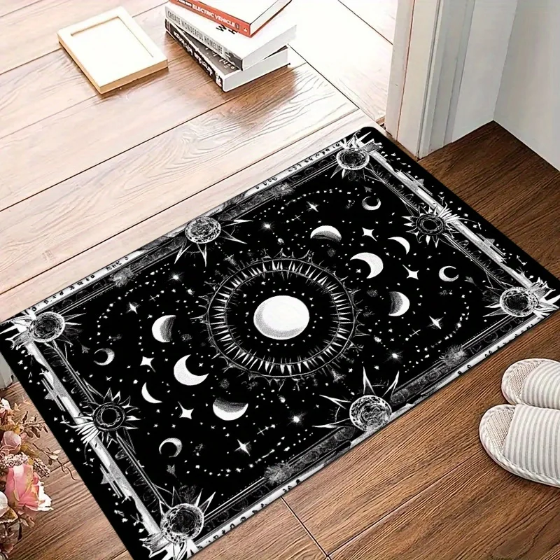 1pc Celestial Magic Astrology Vintage Non-Slip Door Mat - 0.47inch Thick Polyester Machine Washable Mat with Moon Phases, Stars