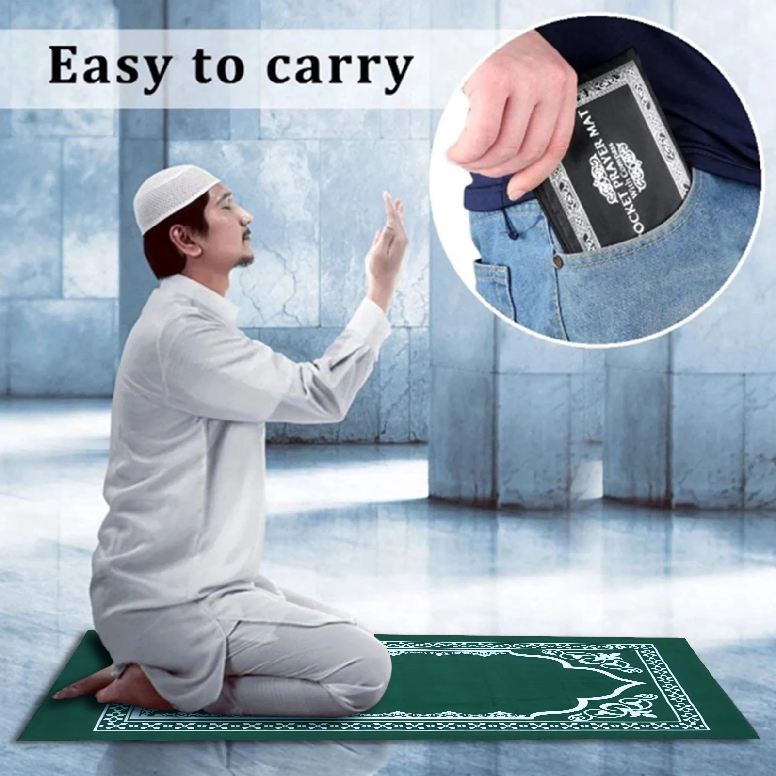 OurWarm Portable Muslim Prayer Mats 22*42inch Simply Print with Compass In Pouch Travel Home New Style Blanket for Home Decor