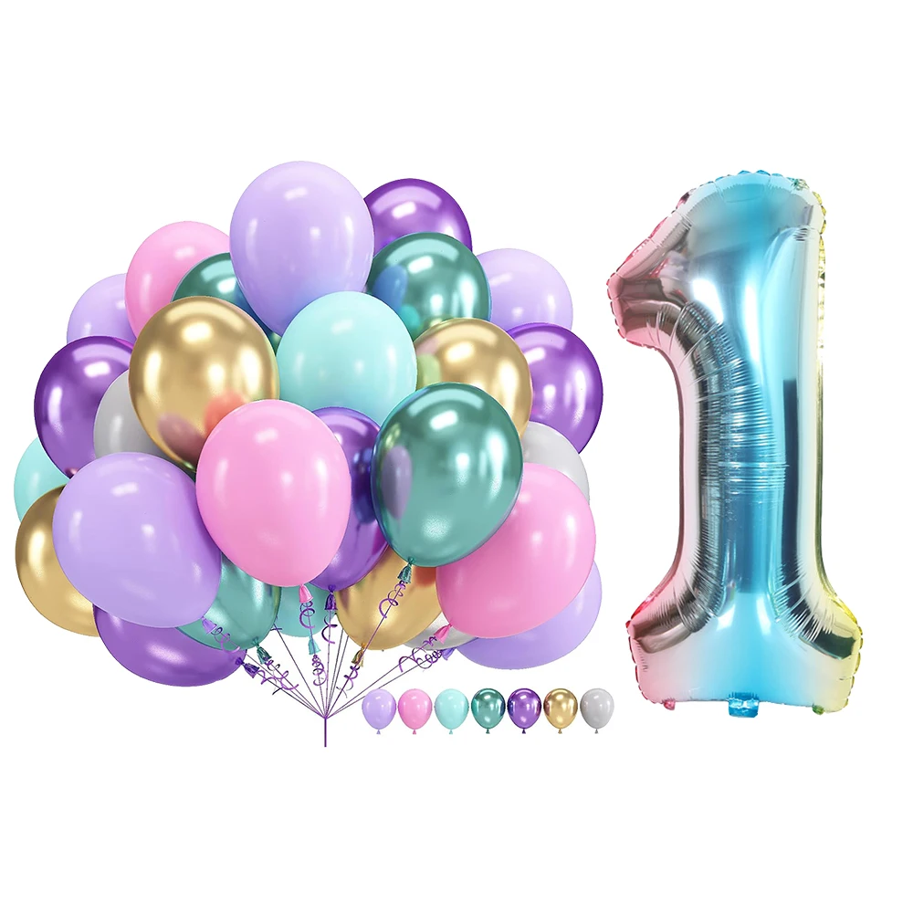 32inch Rainbow Number Foil Balloons Set 10inch Purple Pink Metallic Latex Balloon Baby Shower Birthday Party Decorations Globos