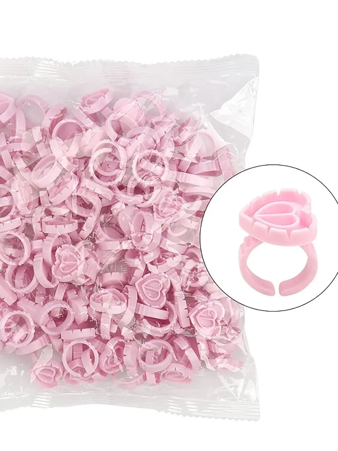 Wimpernverlängerungs-Gummiring, 100 Stück Smart Eyelash Gummiring, Einweg-Wimpernbecher-Ring, herzförmig, fächerförmig – Detail 5