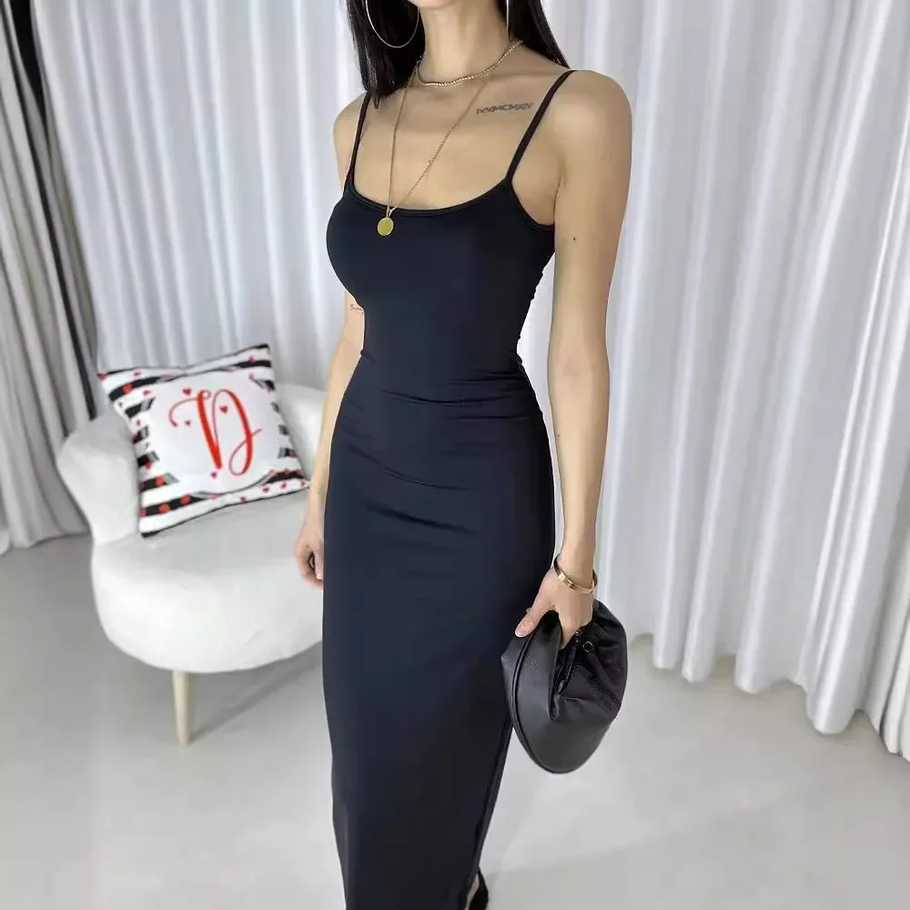 New Women\'s Europe and the United States halter dress female U-neck high-waisted tight package hip long skirt inside out