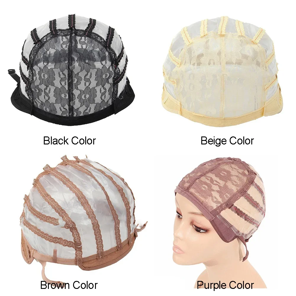 5-10pcs/bag Plastic Hairnet Lace Adjustable Wig Caps Weave Breathable Durable Hot Black Purple Beige Brown Dome Cap for Wig