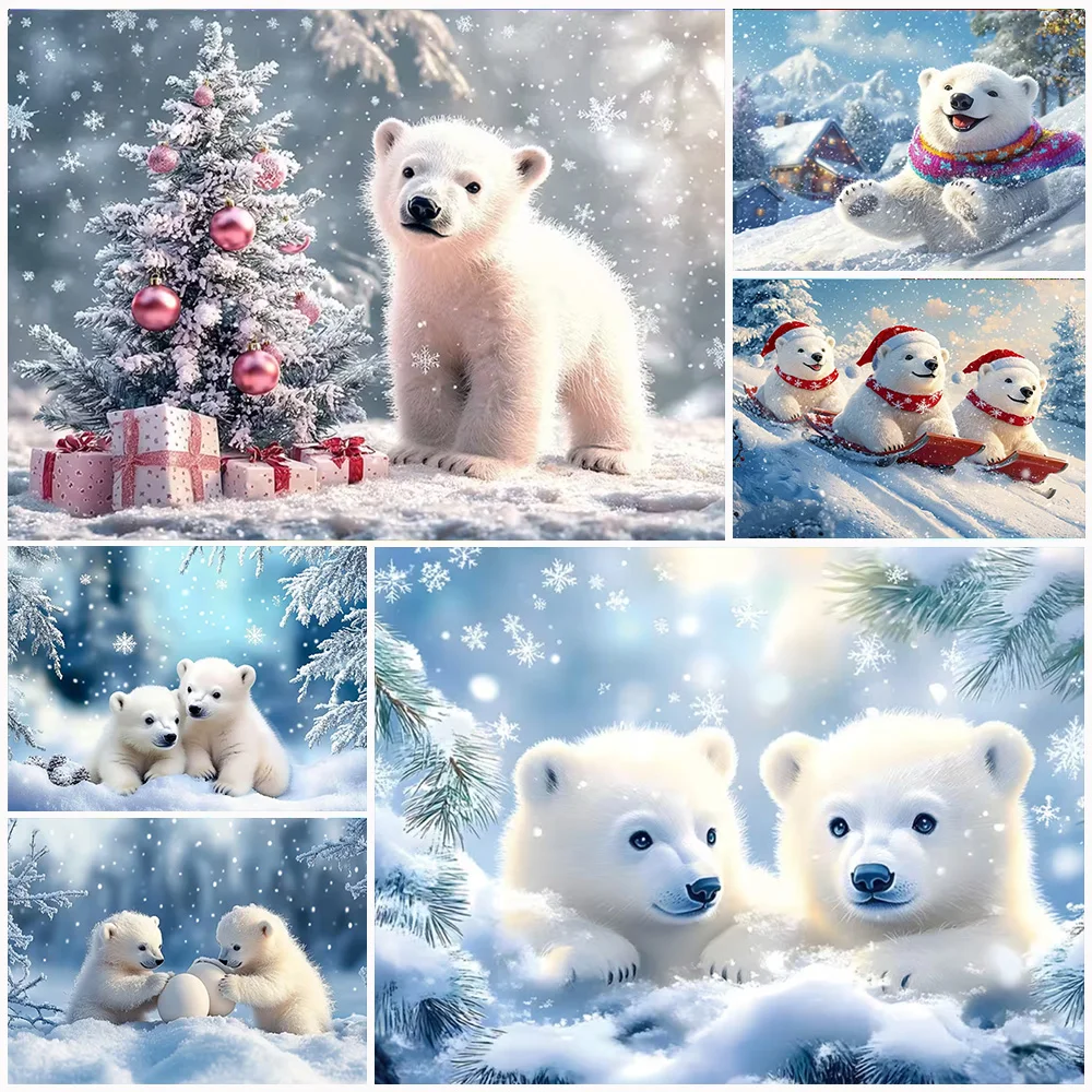 

Cute Polar Bear Birthday Party Decorations Arctic Animal Background Christmas Theme Snowflake Backdrop Supplies Photography Prop