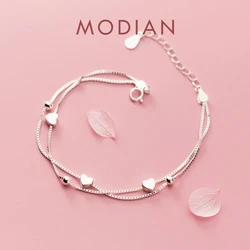 Modian New 925 Sterling Silver Little Balls Love Hearts Charm Bracelet for Women Adjustable Link Chain Fine Jewelry Lover Gift