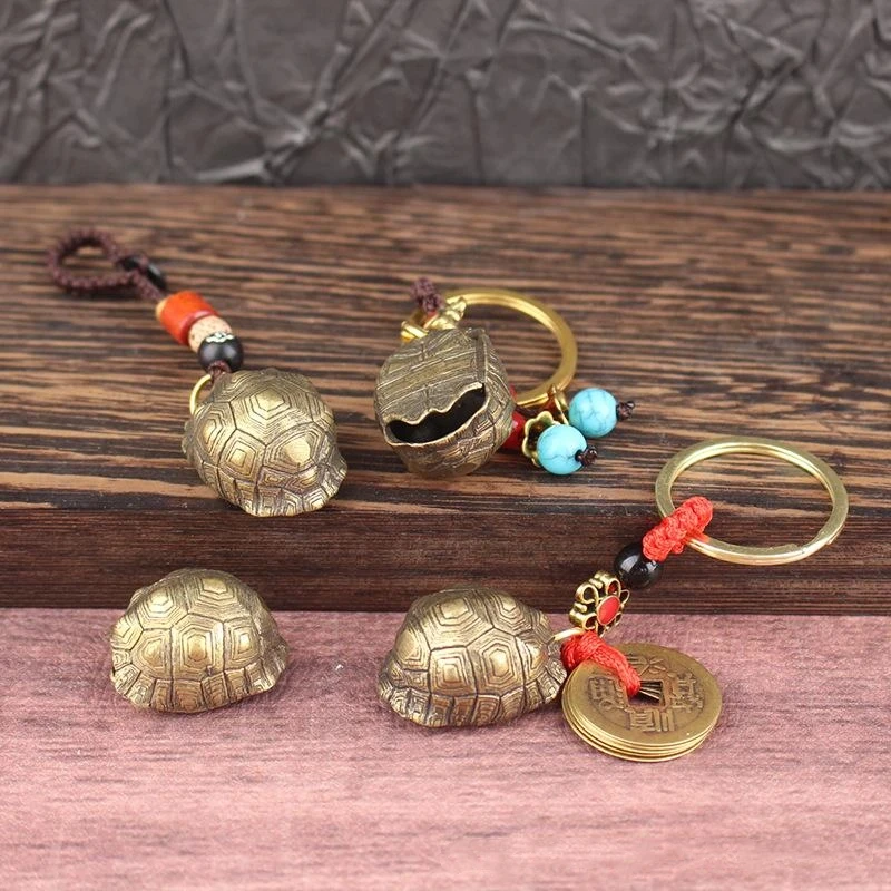 1Pcs Brass Metal Vintage Keychain Copper Tortoise Shell Bell Car Pendant Jewelry Hanging DIY Accessory Creative Lucky Gifts
