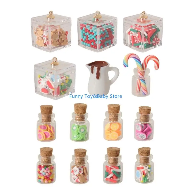 12 قطعة 1/12 مصغرة برطمان للحلوى شرائح حلوى عيد الميلاد مع حلوى بطعم الفواكه واقعية الديكور لبيت الدمية المشهد عرض C90B