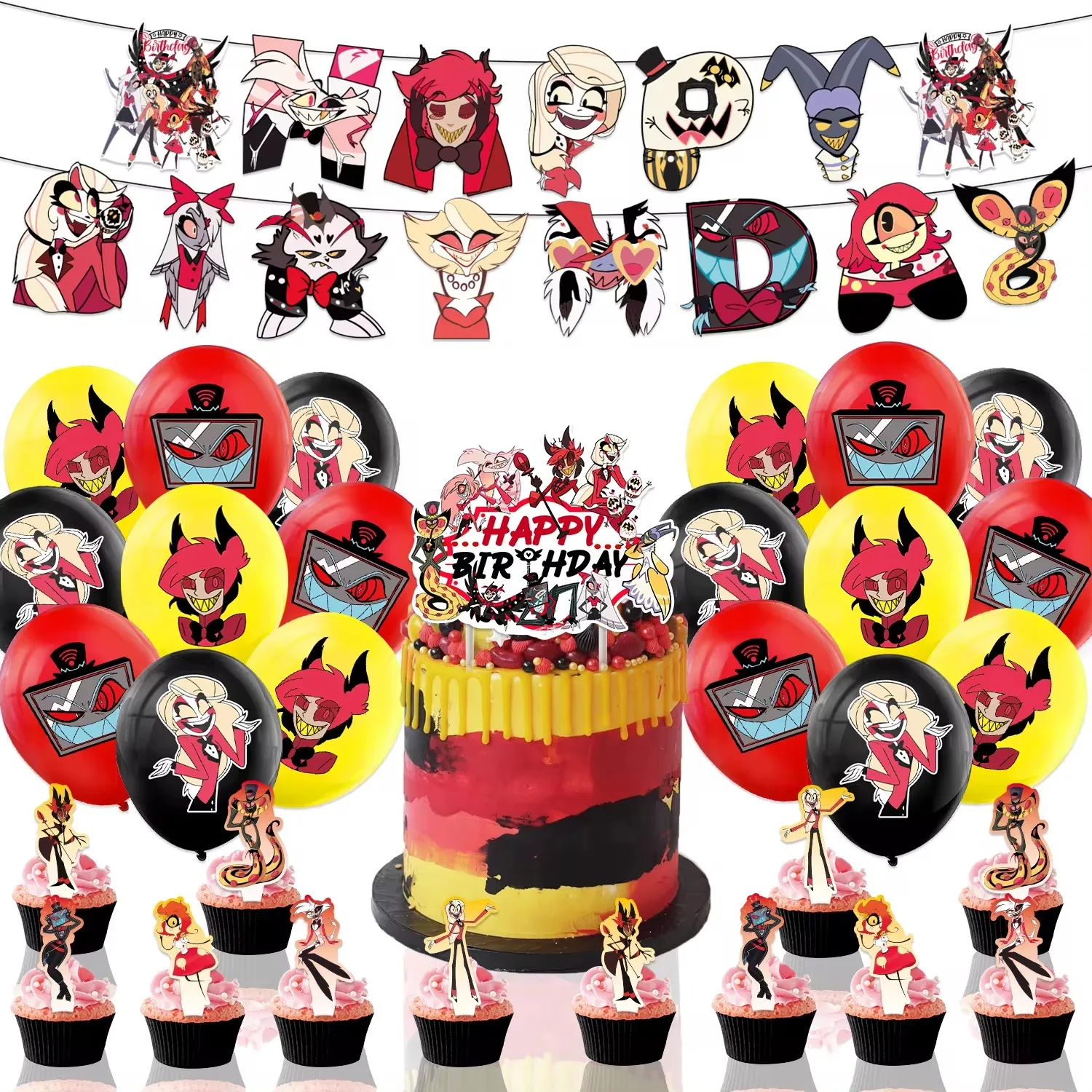 Cartoon Hazbin Helled Birthday Party Supplies Banner Balloon Tablecloth Children's Birthday Baby Shower Supplies