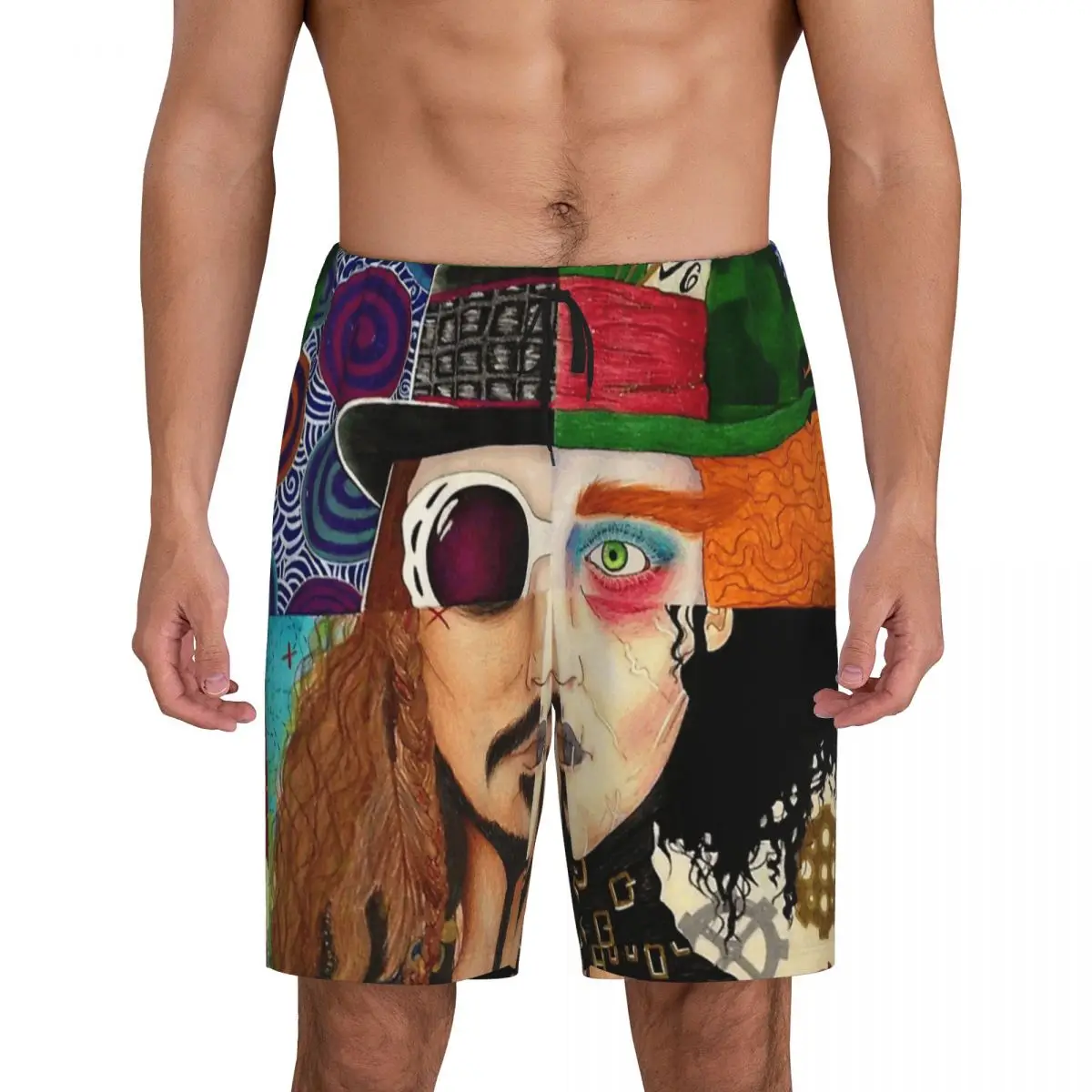

Мужские короткие пижамные шорты с индивидуальным коллажем персонажей Джонни Деппа, нижняя часть комплекта для сна и отдыха, шорты для сна