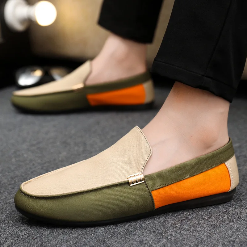 2026 New Arrivals: Fashionable Men's Shoes Large Colour Block Patchwork Loafers Versatile Stylish Student Shoes