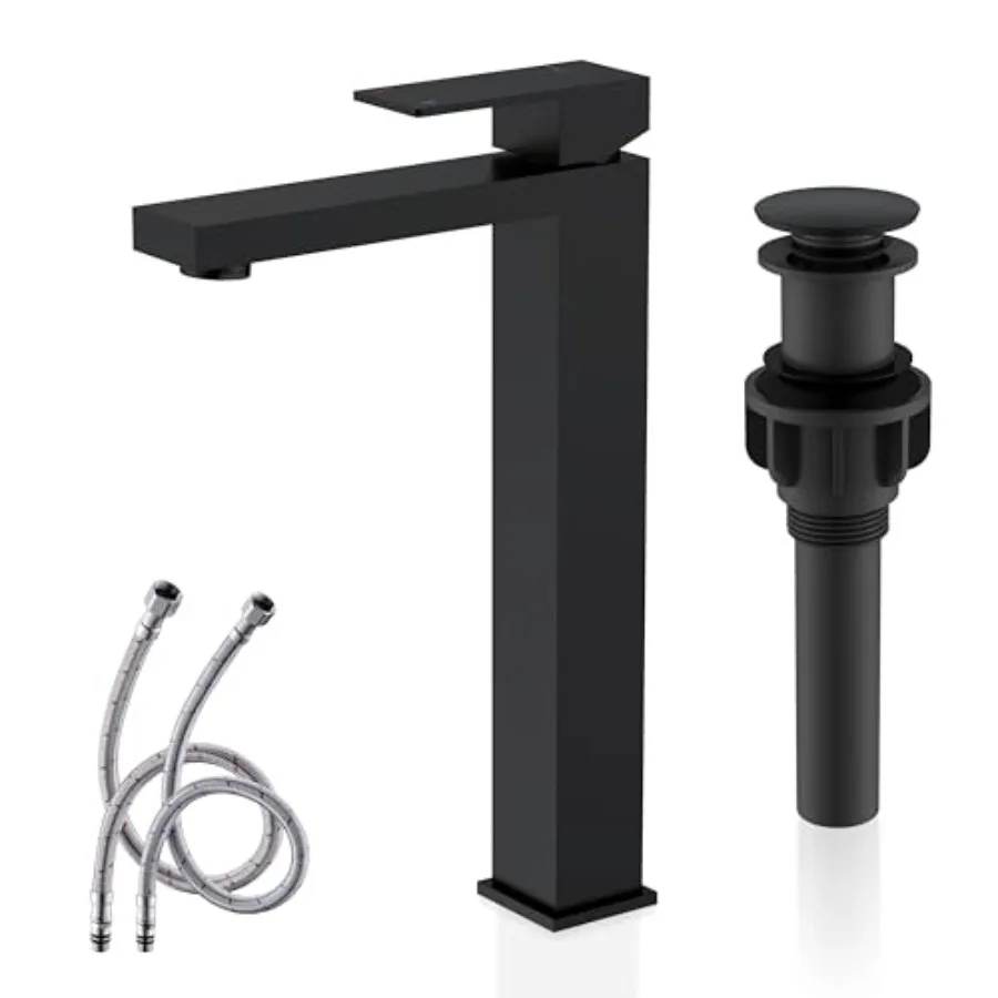 

Bathroom Faucet Single Handle Vessel Sink Faucet Vanity Bathroom Faucet Basin Mixer Tap with Water Supply Hose and Pop Up Sink