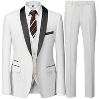 Black Men Autumn Wedding Party Three Pieces Set Large Size Male Blazer Coat Pants and Vest Fashion Slim Fit Suit 2