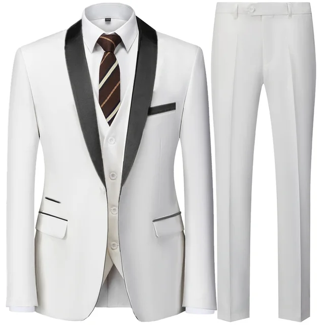 Black Men Autumn Wedding Party Three Pieces Set Large Size Male Blazer Coat Pants and Vest Fashion Slim Fit Suit 2