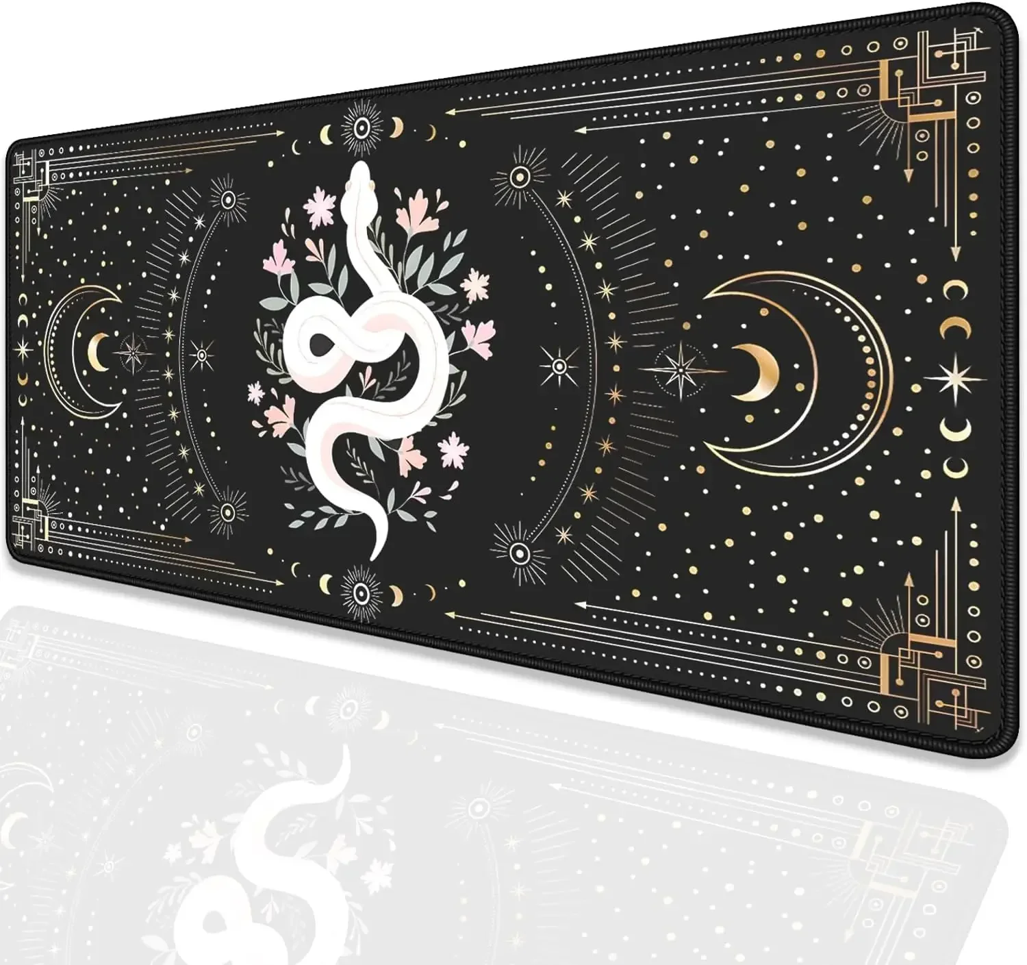 Mysterious Starry Sky Moon White Snake Large Gaming Mouse Pad E-Sport Keyboard Desk Mat Rubber Non-Slip for Home Office PC Work