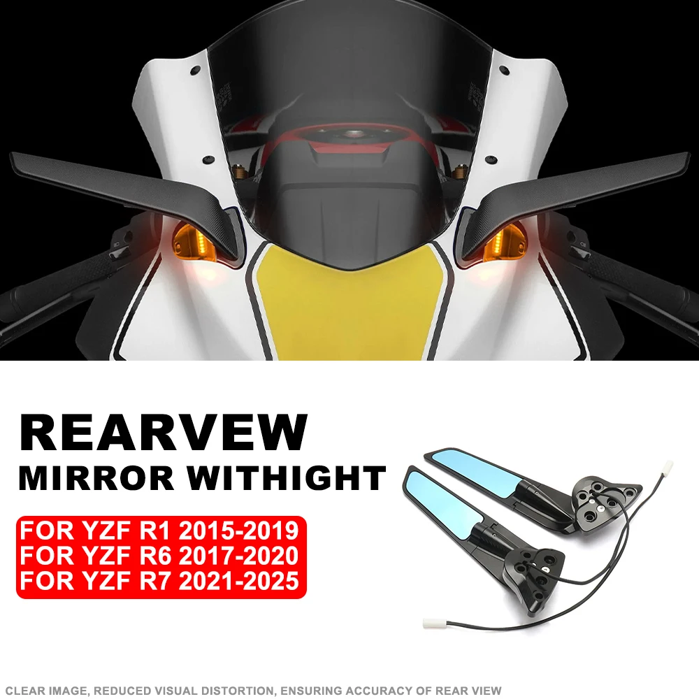 

For YAMAHA YZF R7 2021-2025 YZF R6 17-20 YZF R1 15-19 NEW Motorcycle Mirror Wind Adjustable Rotating Rearview Mirror With Light