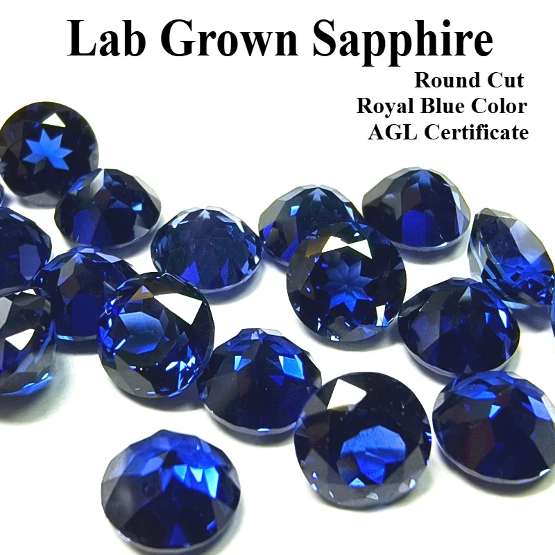 Top Lab Grown Sapphire Round Cut Royal Blue Color DIY Jewelry Making Ring Necklace Main Materials Selectable Certificate - Detail 1