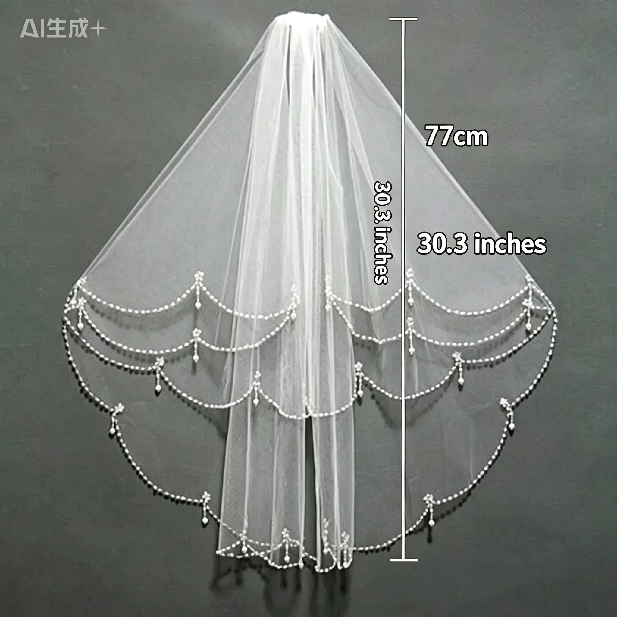 New bridal veil hand-sewn pearl beaded wedding headgear double layer with hair comb veil image 6