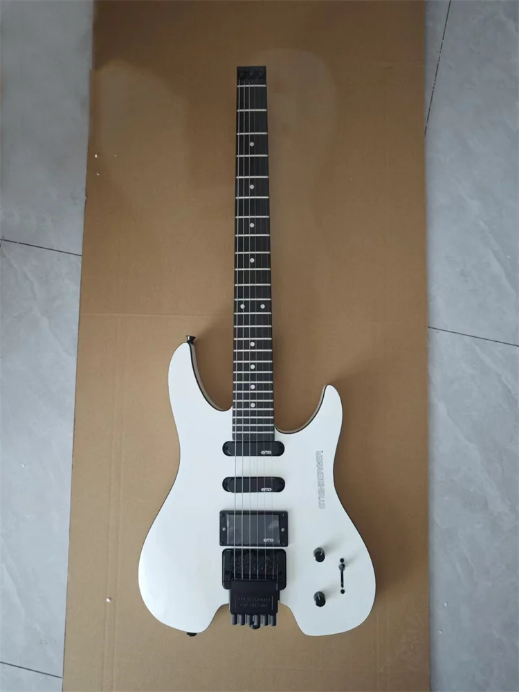 6 String Passive Headless Electric Guitar White Red Black 24 Frets SSH Pickup Ebony Neck Mahogany Body Bass Guitar