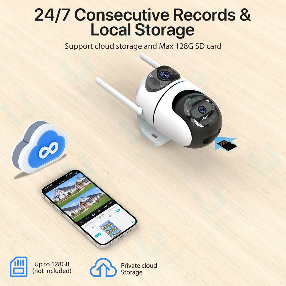 2 قطعة 4 قطعة كمية جناح واي فاي كاميرا 4K 8MP HD حماية الأمن PTZ IP كاميرا عدسة مزدوجة AI تتبع مراقبة الفيديو iCsee #6