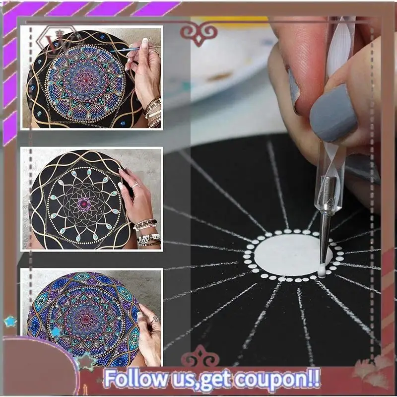 ABBG-8 Pcs 15Cm Black Mandala Kraft Paper Round Cardboard For Painting DIY Cardboards For Artist Painter