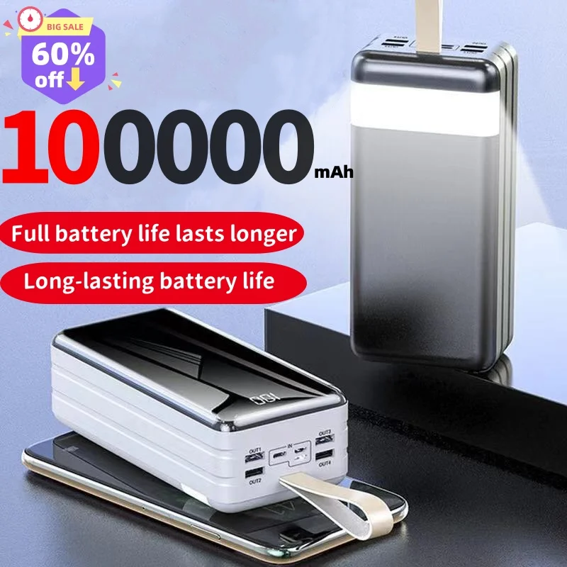 

100000mAh power bank large capacity fast charging laptop mobile phone backup power supply compatible with iOS and Android