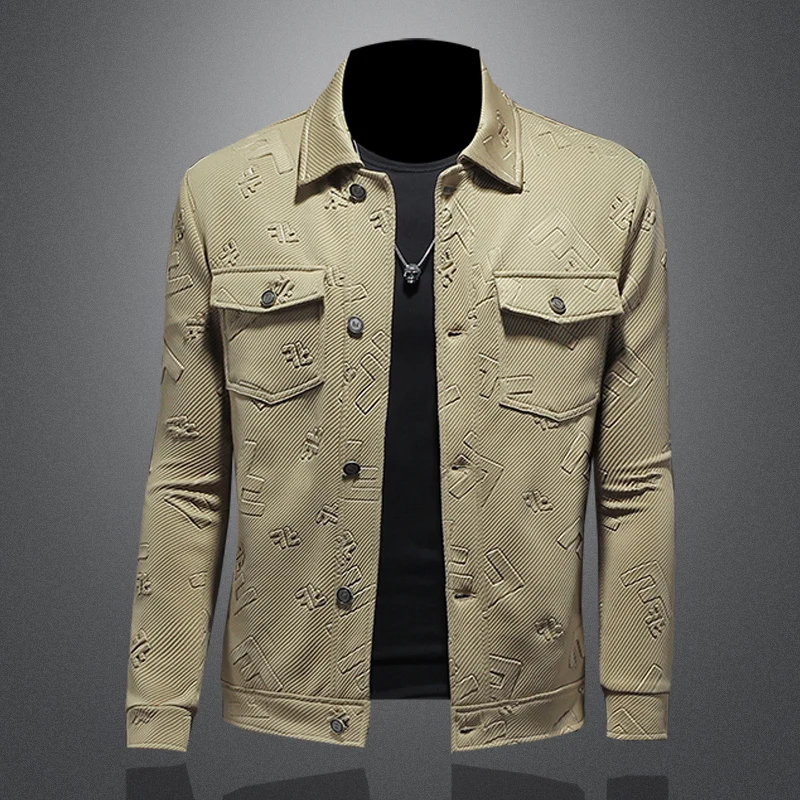 

Slim Fit Letter Print Jaet Men's Large Size Stand Collar Thin Autumn Faion Pure Color Youth ular Stand Polyester