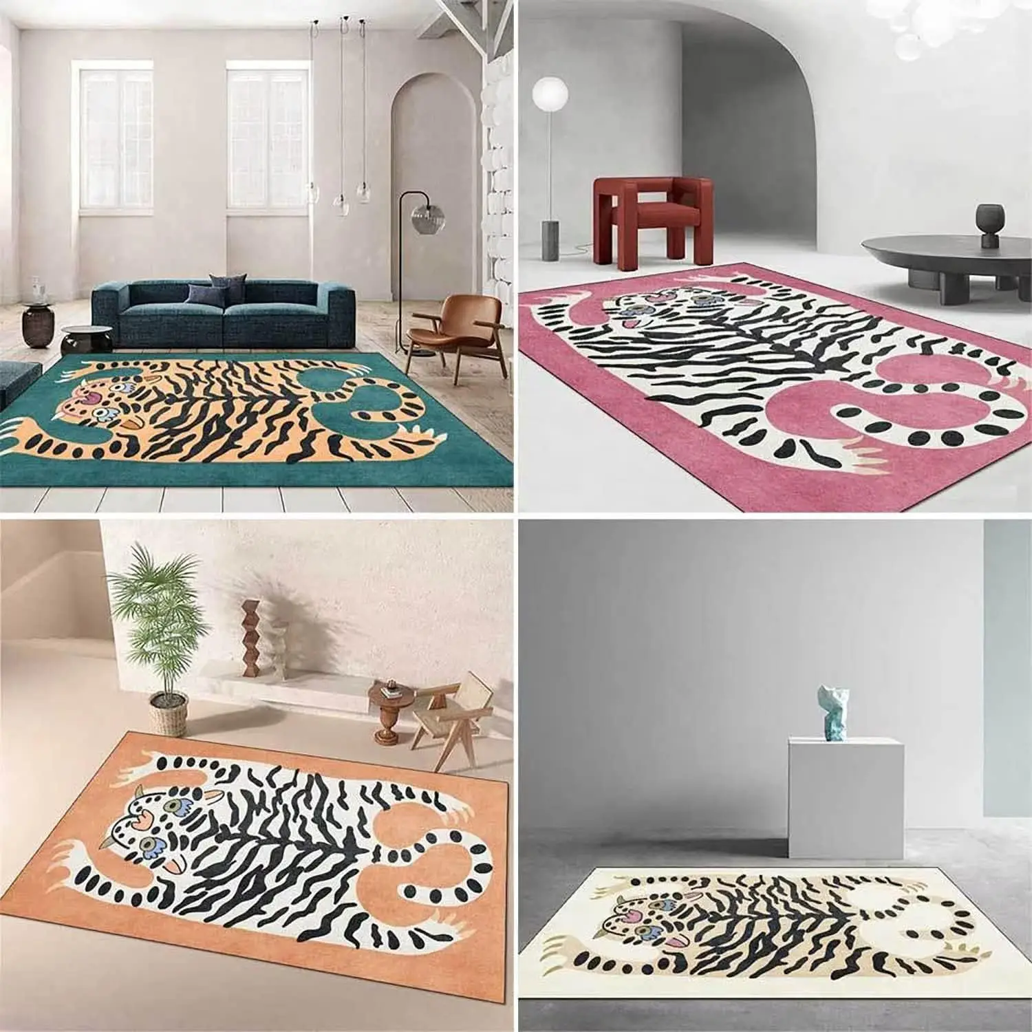 

VIKAMA Cartoon Tiger Pattern Crystal Fleece Carpet for Bedroom Bedside Rug Living Room Sofa Floor Mat Home Decor