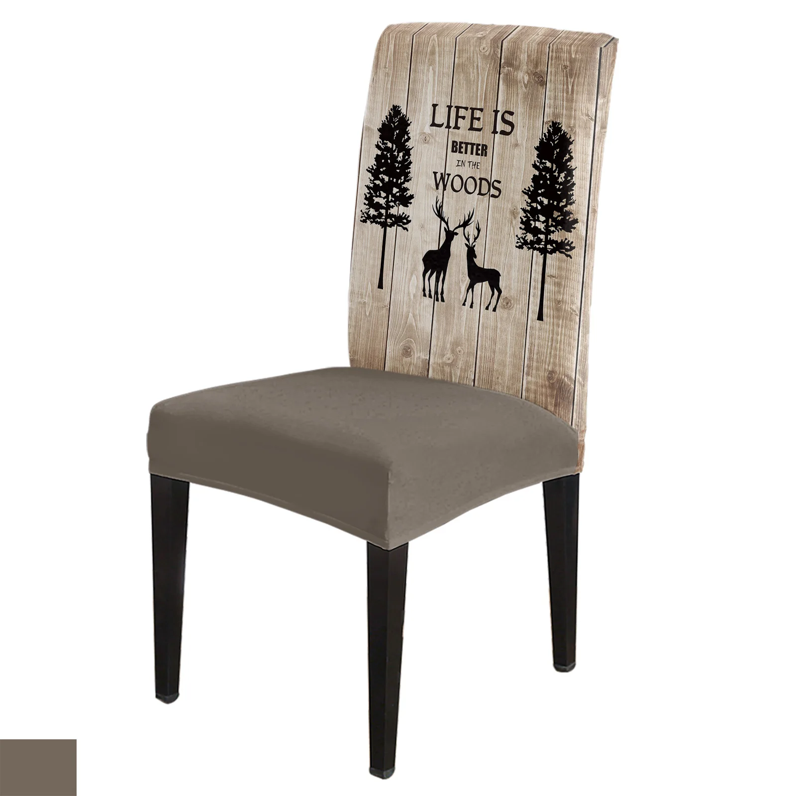 

Wood Grain Deer Pine Tree Silhouette Chair Cover Stretch Elastic Dining Room Chair Slipcover Spandex Case for Office Chair